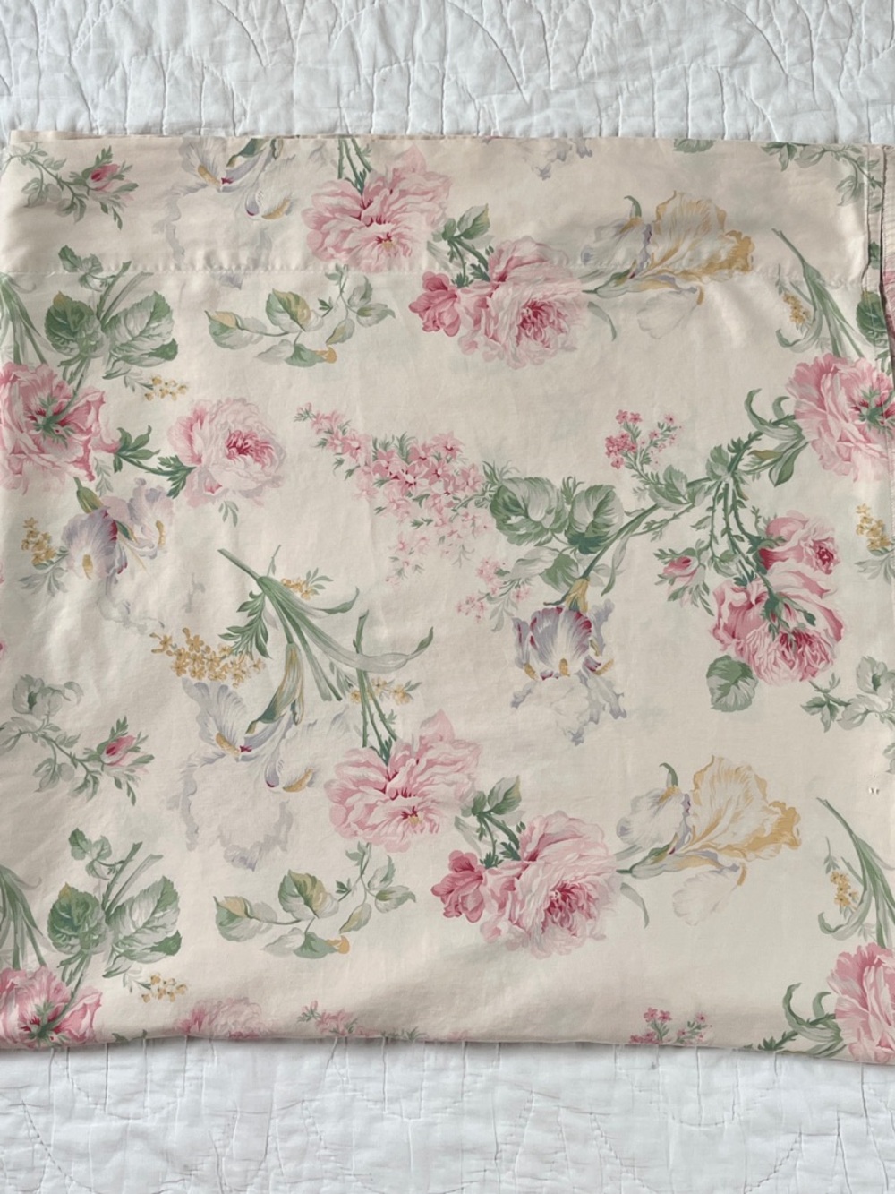 Vintage Ralph Lauren Therese Floral KING Flat Sheet Cotton Sateen Cottage Pink